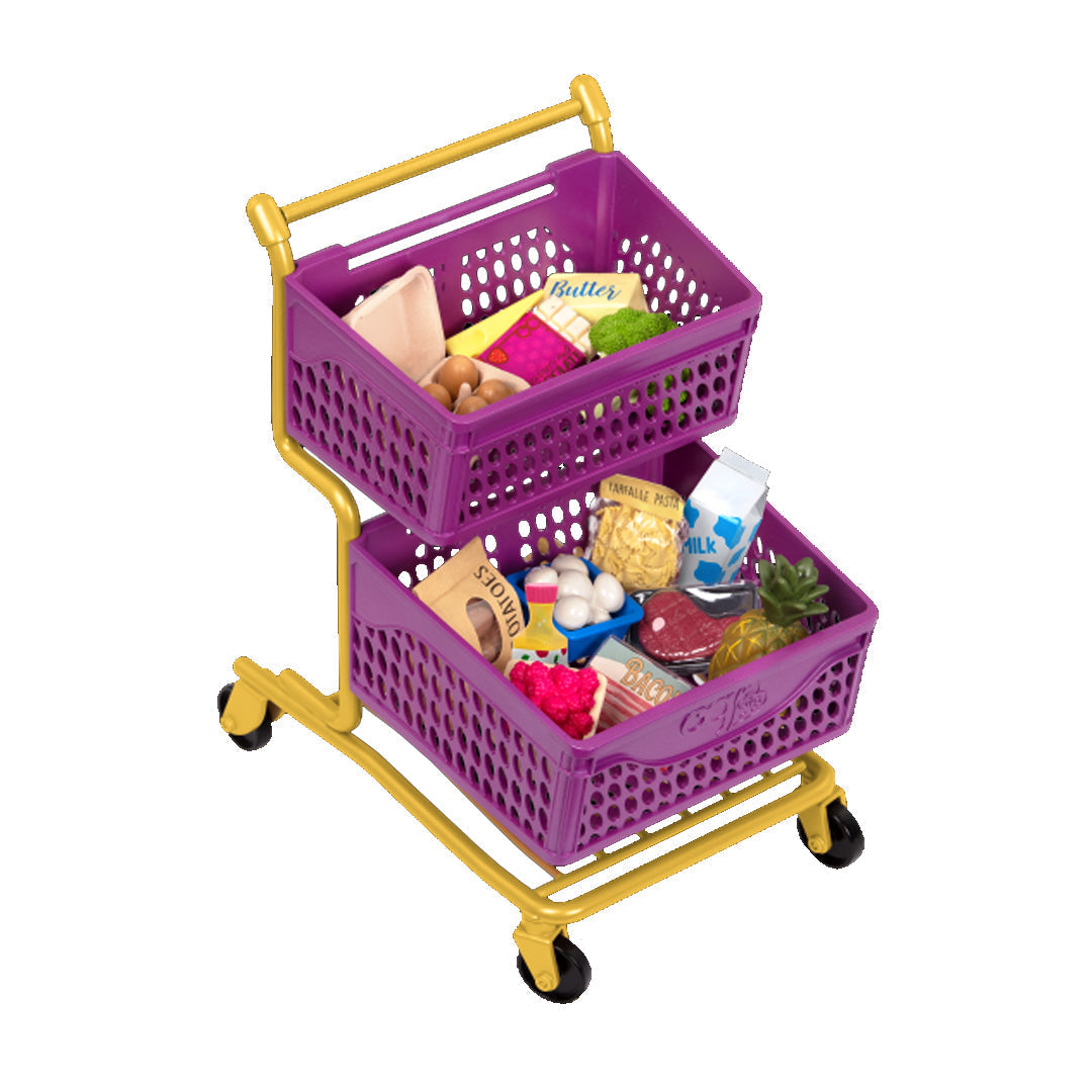 DELUXE SHOPPING CART W/GROCERIES - PURPLE & YELLOW